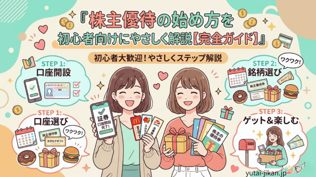 ワクワクした2人の女性がポストの前でプレゼントや優待券を抱えているイラスト